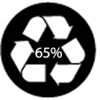 anneau de Moebius avec la mention « 65% » =  le produit est composé d’au moins 65% de matières recyclées. 